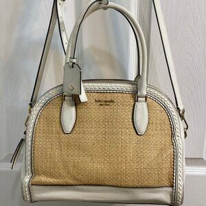 KATE SPADE White Leather  Wicker Two Top Handle Satchel Crossbody Shoulder Bag